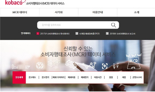 코바코 소비자행태조사 데이터서비스 화면. 한국방송광고진흥공사 제공